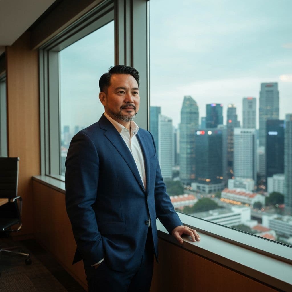 Entrepreneur looking out over Singapore skyline